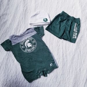 Lot of 3 MSU Baby Set Hat, Romper and Basketball Shorts Unisex